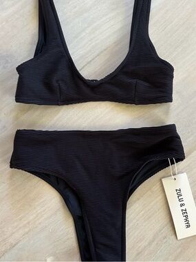 Zephyr Black Ribbed Bikini Set
